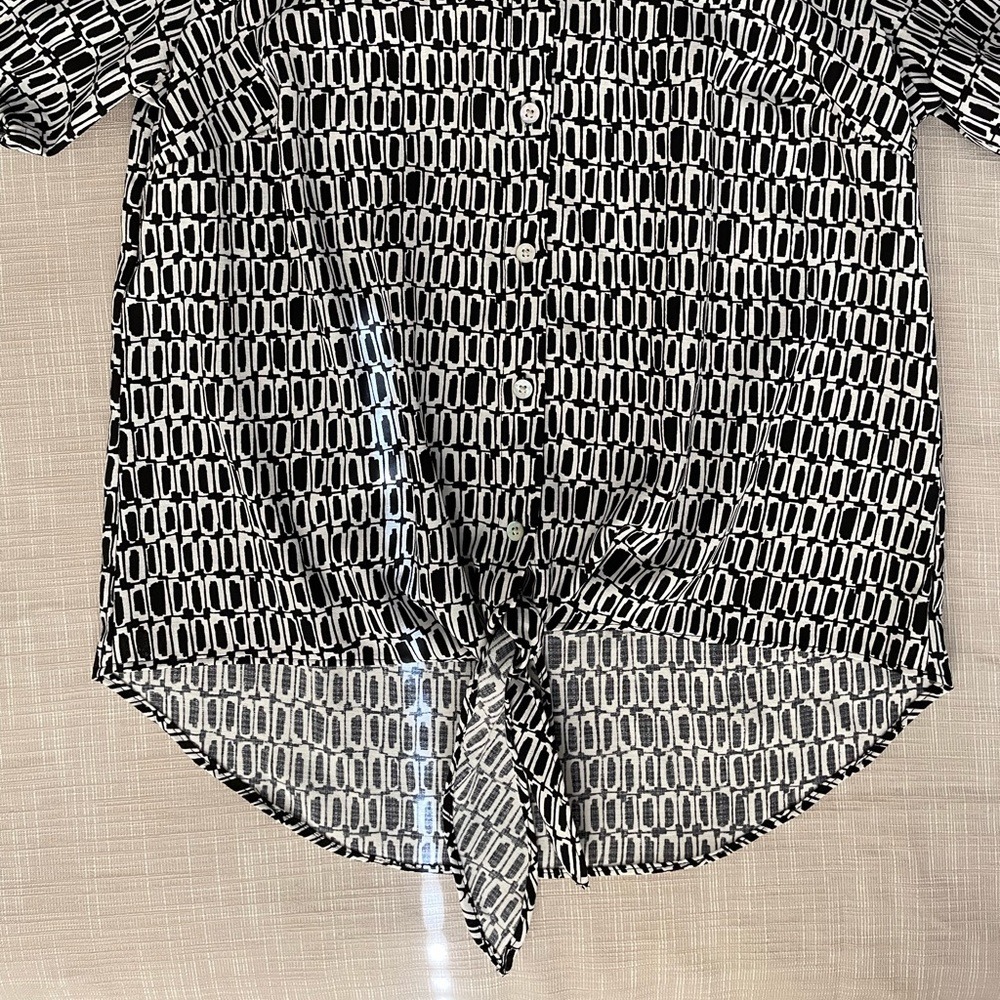 Nine West Vintage Y2K Black And White Academia Button Down Blouse Maximalism - Picture 8 of 10